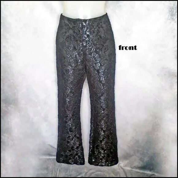Vintage Black Lace Pants Bootcut with Sparkle, 80s Camp - Picture 2 of 16